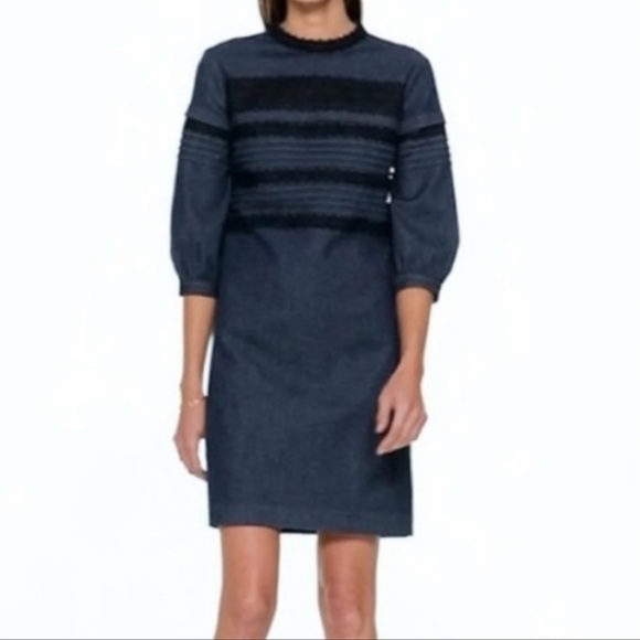 NWT Banana Republic Premium denim and black lace shift dress. Size 6. - Picture 2 of 8